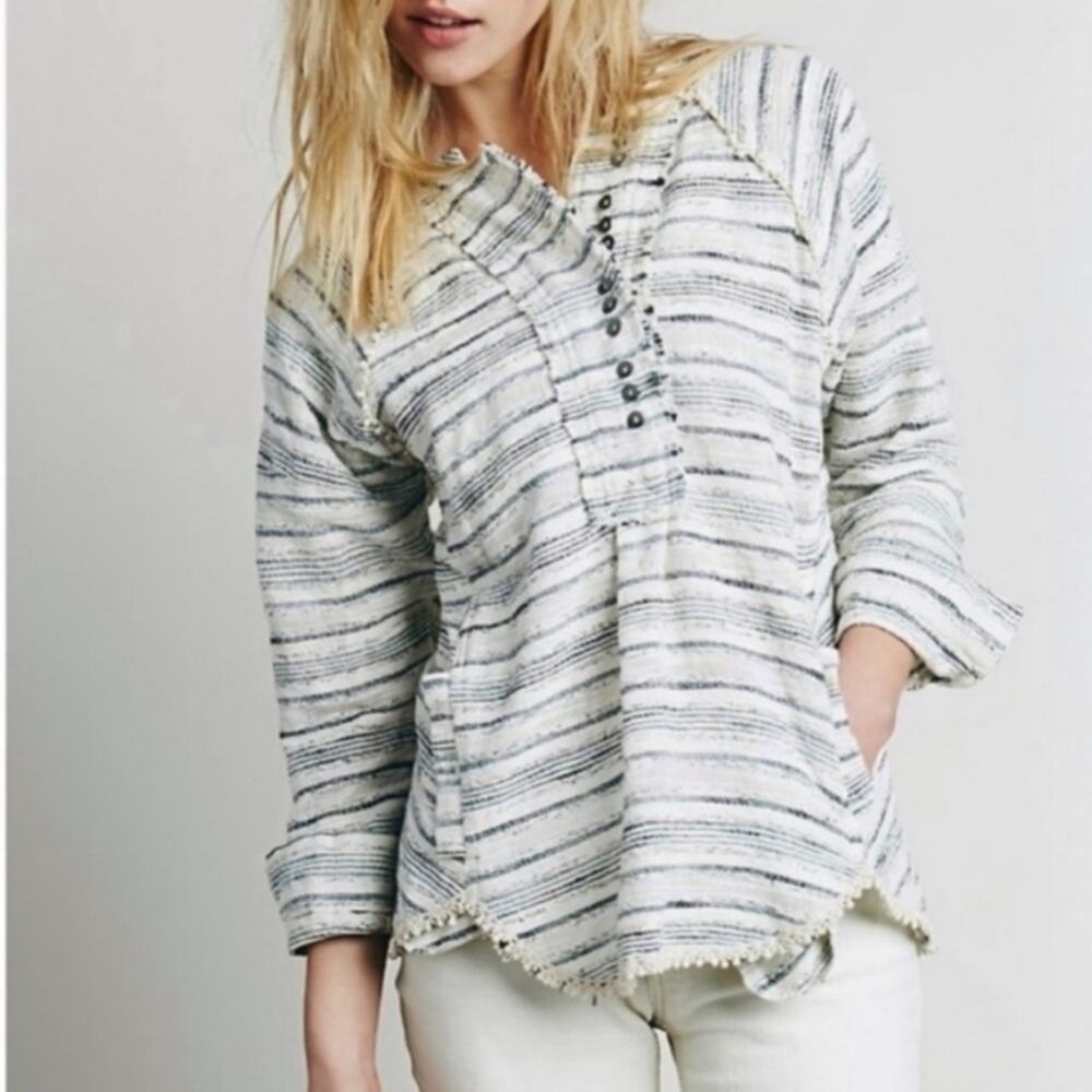Free People Tweed Summer Hideaway Henley Pullover textured spring beach vacation